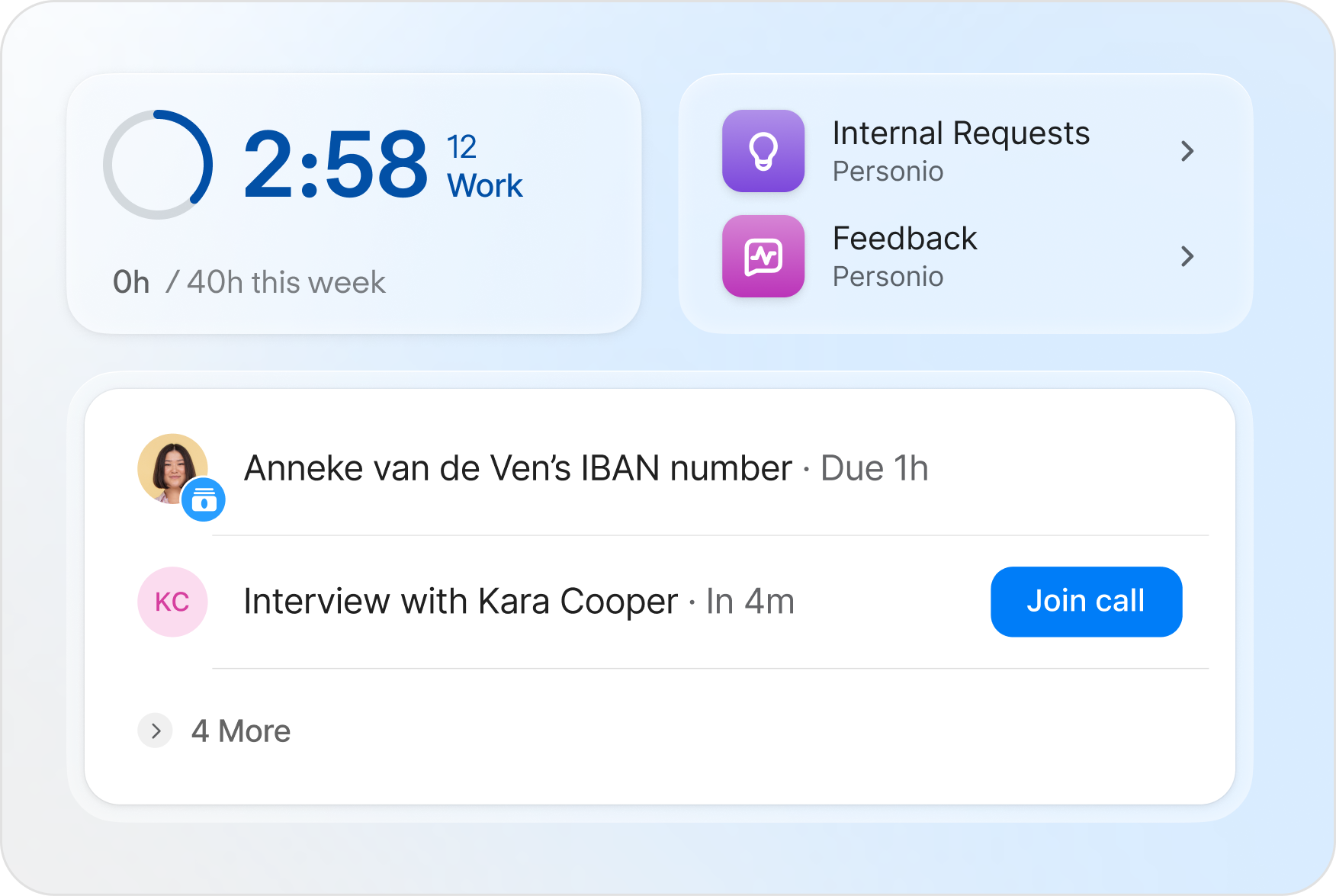 Personio dashboard — tasks & shortcuts