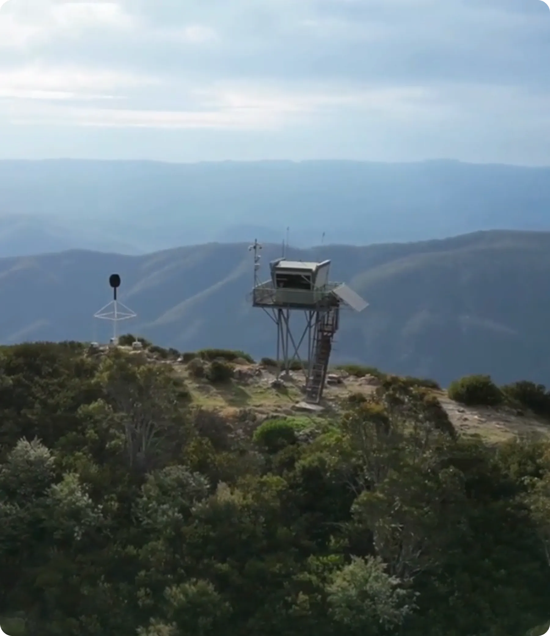 A Watchtowers Guard camera tower on a ridge in the Australian highlands